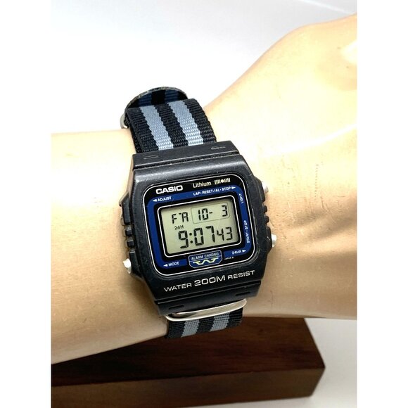 Casio Men's Watch DW-210 vintage Quartz Digital Black Resin Sport 548 Nylon Band - Picture 10 of 13